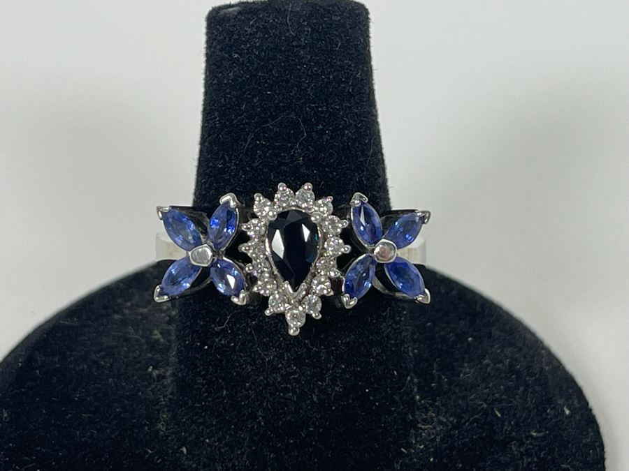14K Gold Sapphire Diamond Ring Size 7.25 5.7g Estimate $700-$1,050 [Photo 4]