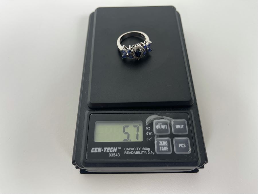 14K Gold Sapphire Diamond Ring Size 7.25 5.7g Estimate $700-$1,050 [Photo 16]