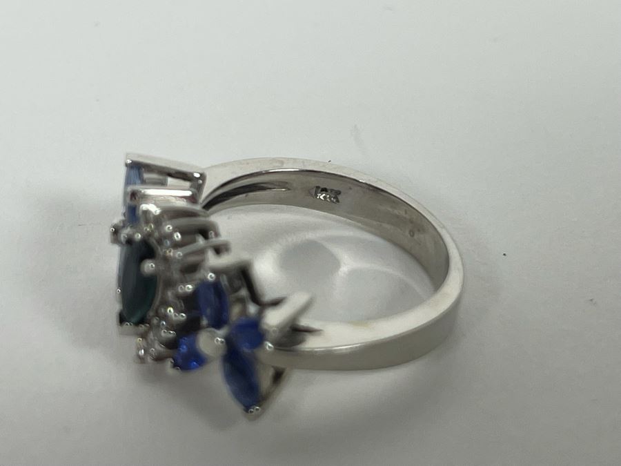 14K Gold Sapphire Diamond Ring Size 7.25 5.7g Estimate $700-$1,050 [Photo 14]