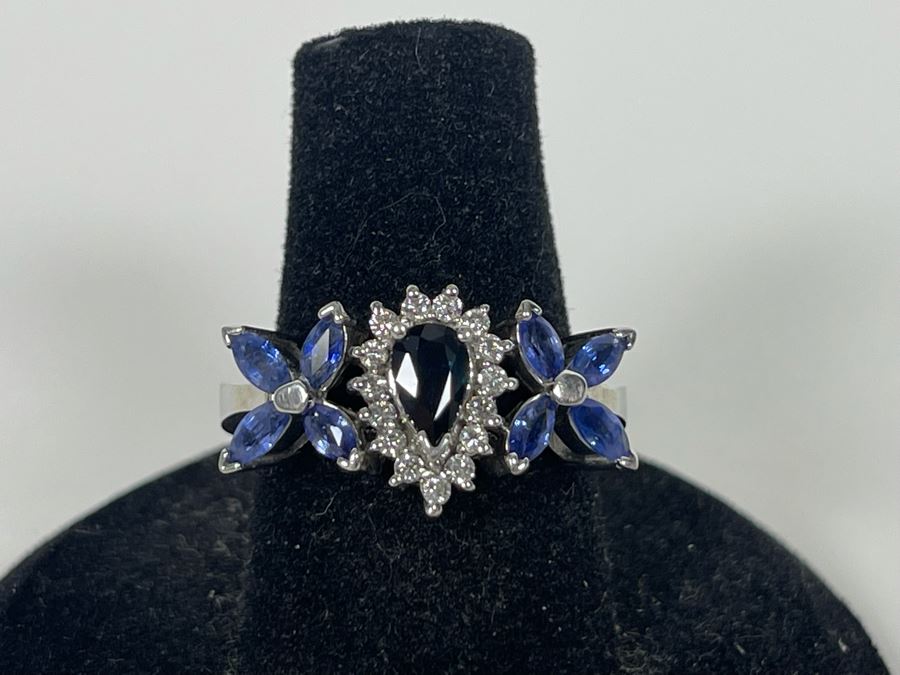 14K Gold Sapphire Diamond Ring Size 7.25 5.7g Estimate $700-$1,050 [Photo 7]