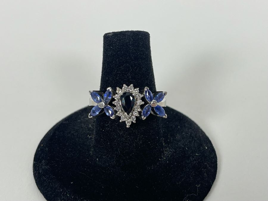 14K Gold Sapphire Diamond Ring Size 7.25 5.7g Estimate $700-$1,050 [Photo 12]