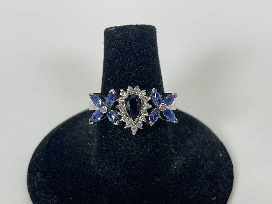 14K Gold Sapphire Diamond Ring Size 7.25 5.7g Estimate $700-$1,050 [Photo 10]