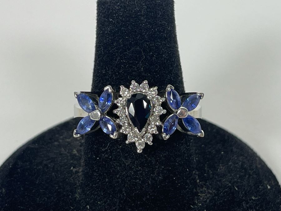 14K Gold Sapphire Diamond Ring Size 7.25 5.7g Estimate $700-$1,050 [Photo 2]