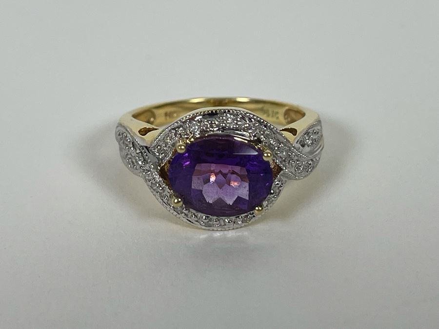 14K Gold Amethyst Diamond Ring Size 8.25 5.8g [Photo 21]