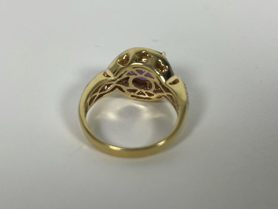 14K Gold Amethyst Diamond Ring Size 8.25 5.8g [Photo 23]