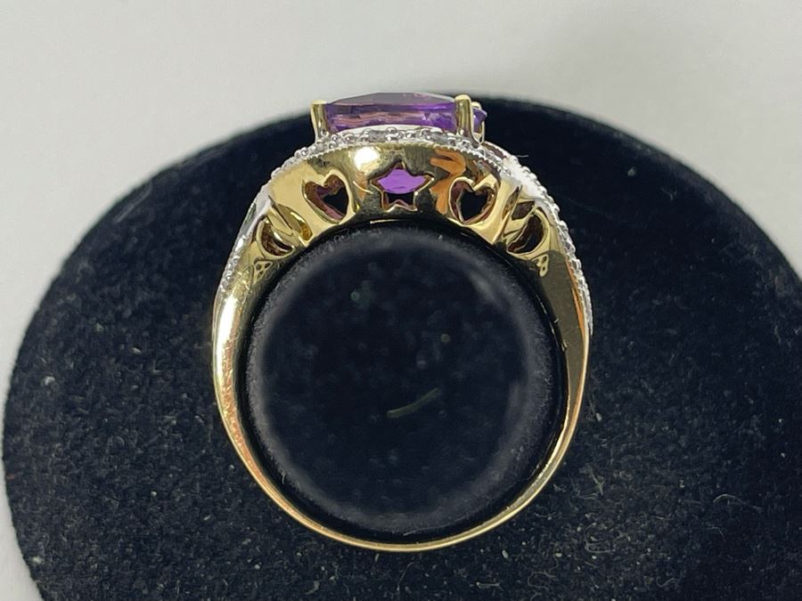 14K Gold Amethyst Diamond Ring Size 8.25 5.8g [Photo 19]