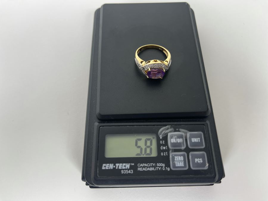 14K Gold Amethyst Diamond Ring Size 8.25 5.8g [Photo 25]