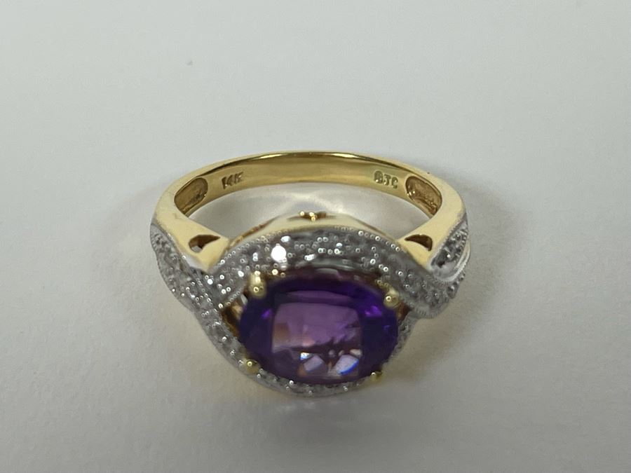 14K Gold Amethyst Diamond Ring Size 8.25 5.8g [Photo 22]