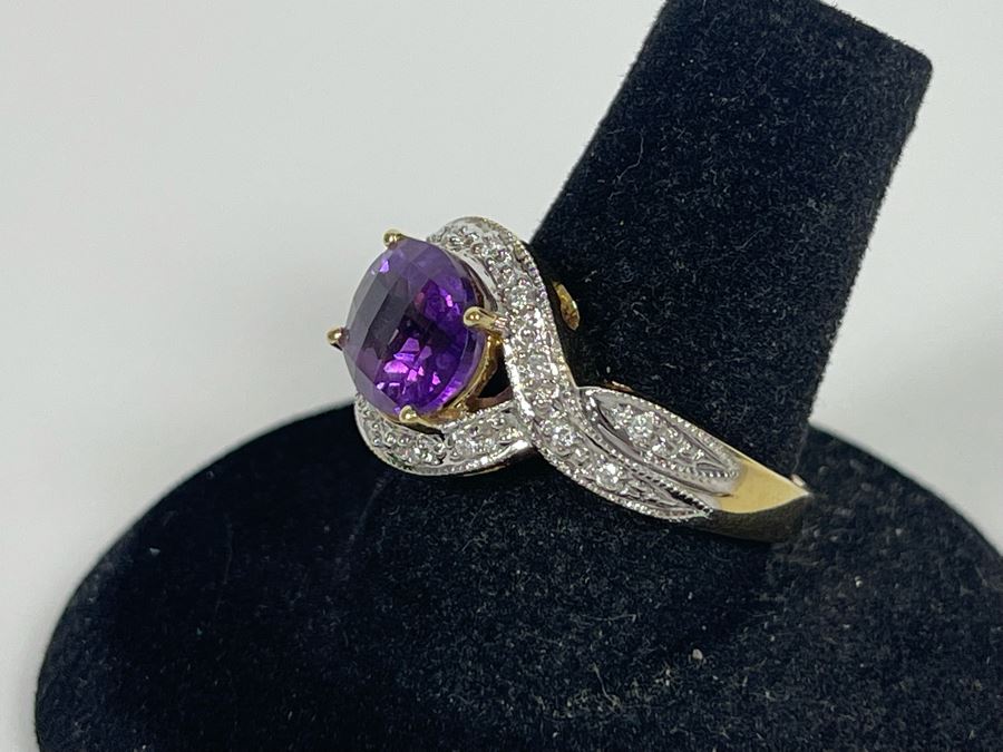 14K Gold Amethyst Diamond Ring Size 8.25 5.8g [Photo 11]