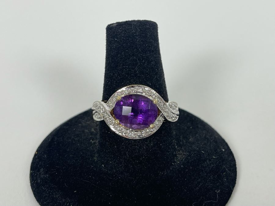 14K Gold Amethyst Diamond Ring Size 8.25 5.8g [Photo 17]