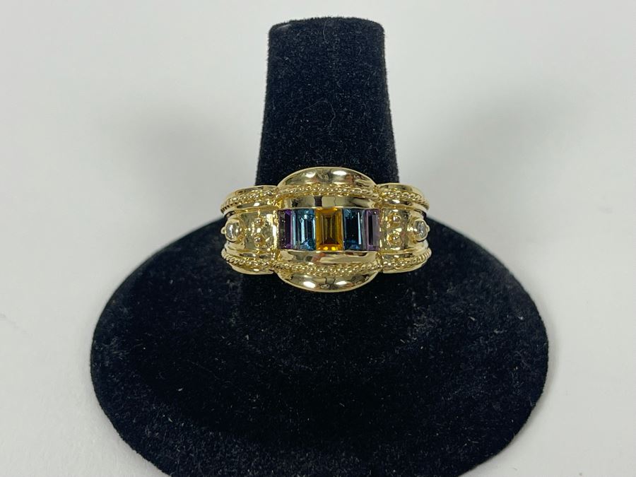 14K Gold Citrine Topaz Amethyst Diamond Ring Size 8.5 7.3g Estimate $900-$1,350 [Photo 8]