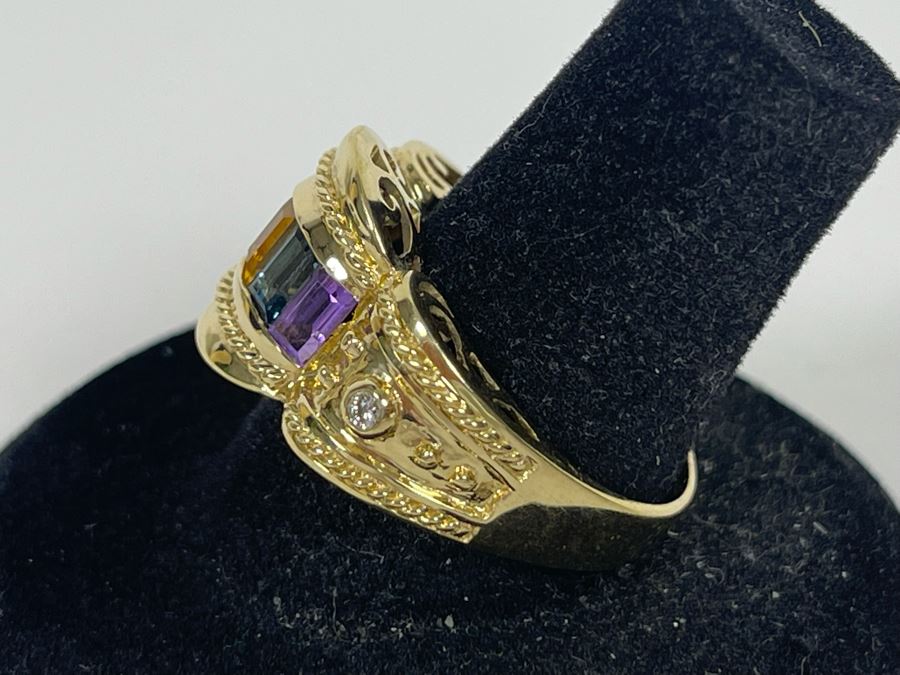 14K Gold Citrine Topaz Amethyst Diamond Ring Size 8.5 7.3g Estimate $900-$1,350 [Photo 7]