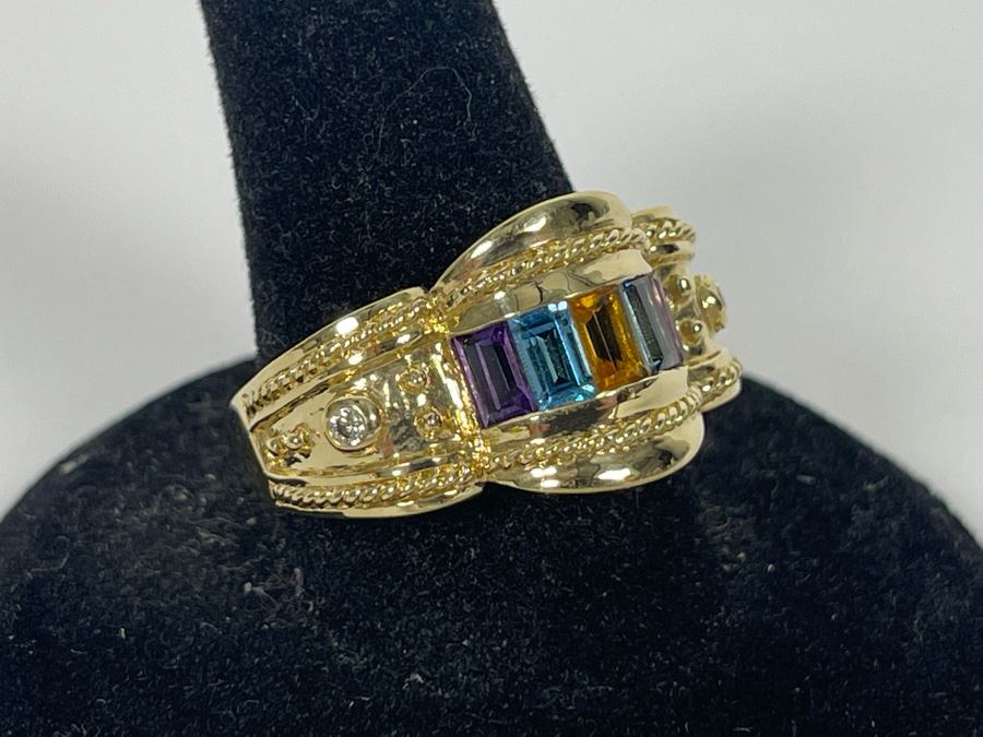 14K Gold Citrine Topaz Amethyst Diamond Ring Size 8.5 7.3g Estimate $900-$1,350 [Photo 5]