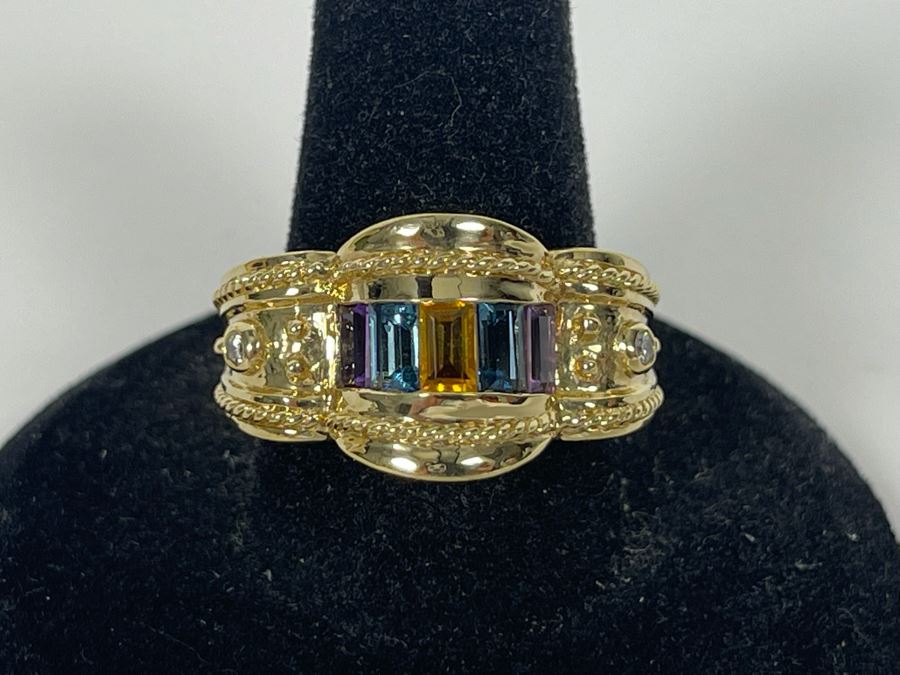 14K Gold Citrine Topaz Amethyst Diamond Ring Size 8.5 7.3g Estimate $900-$1,350 [Photo 1]