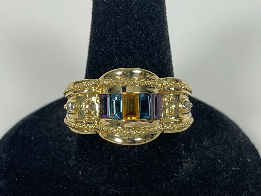 14K Gold Citrine Topaz Amethyst Diamond Ring Size 8.5 7.3g Estimate $900-$1,350 [Photo 2]