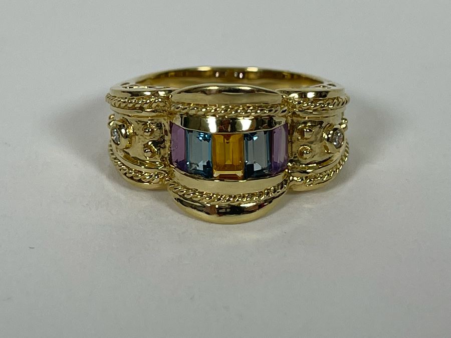 14K Gold Citrine Topaz Amethyst Diamond Ring Size 8.5 7.3g Estimate $900-$1,350 [Photo 11]