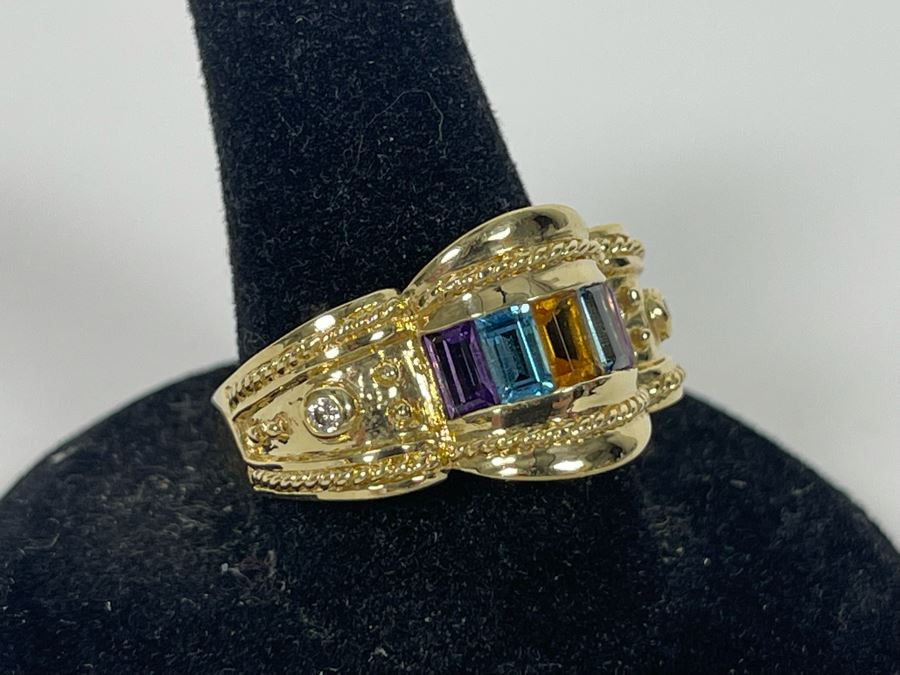 14K Gold Citrine Topaz Amethyst Diamond Ring Size 8.5 7.3g Estimate $900-$1,350 [Photo 4]