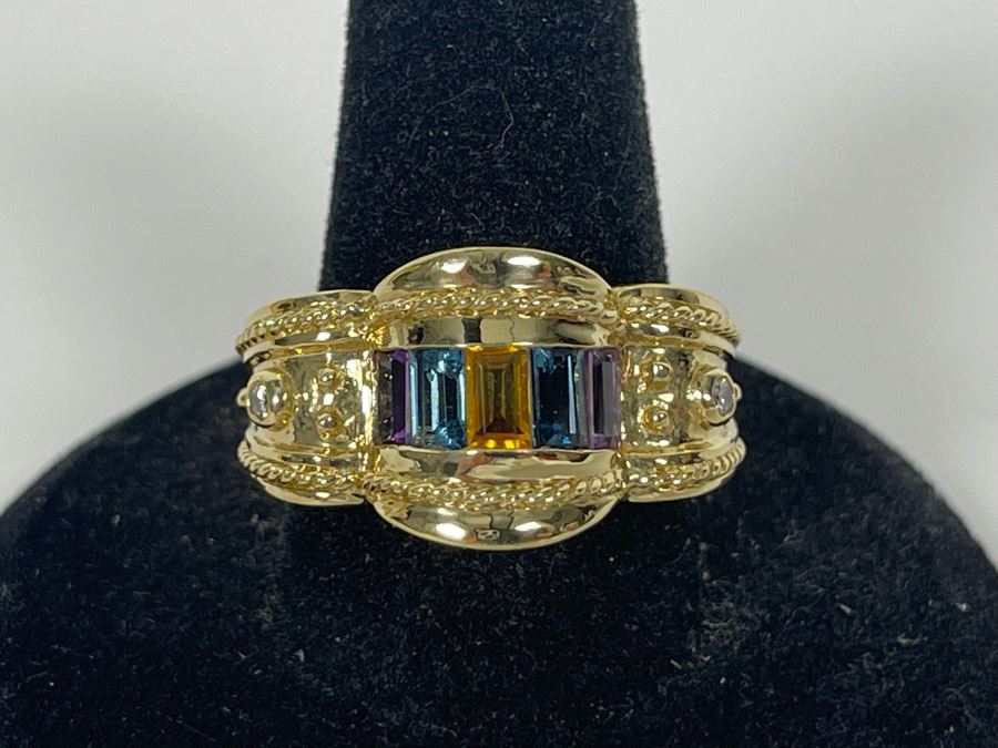 14K Gold Citrine Topaz Amethyst Diamond Ring Size 8.5 7.3g Estimate $900-$1,350 [Photo 3]