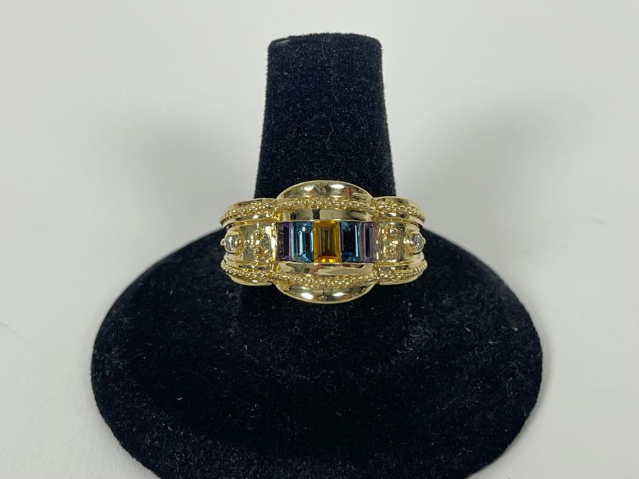 14K Gold Citrine Topaz Amethyst Diamond Ring Size 8.5 7.3g Estimate $900-$1,350 [Photo 9]
