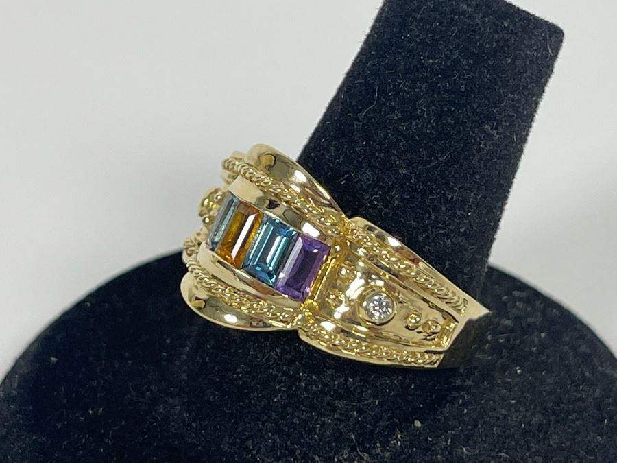 14K Gold Citrine Topaz Amethyst Diamond Ring Size 8.5 7.3g Estimate $900-$1,350 [Photo 6]