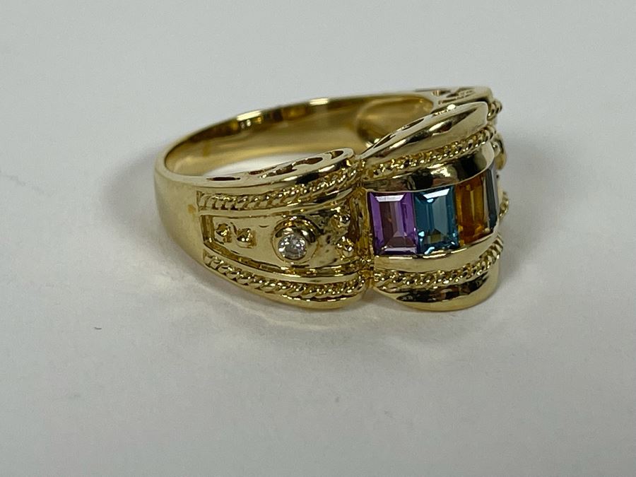 14K Gold Citrine Topaz Amethyst Diamond Ring Size 8.5 7.3g Estimate $900-$1,350 [Photo 12]