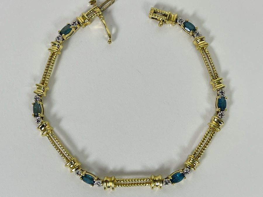 14K Gold Topaz Diamond 7' Bracelet 8.8g Estimate $1,000-$1,500 [Photo 4]