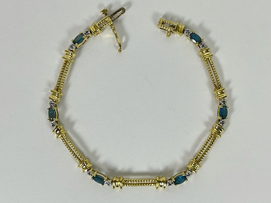 14K Gold Topaz Diamond 7' Bracelet 8.8g Estimate $1,000-$1,500 [Photo 2]