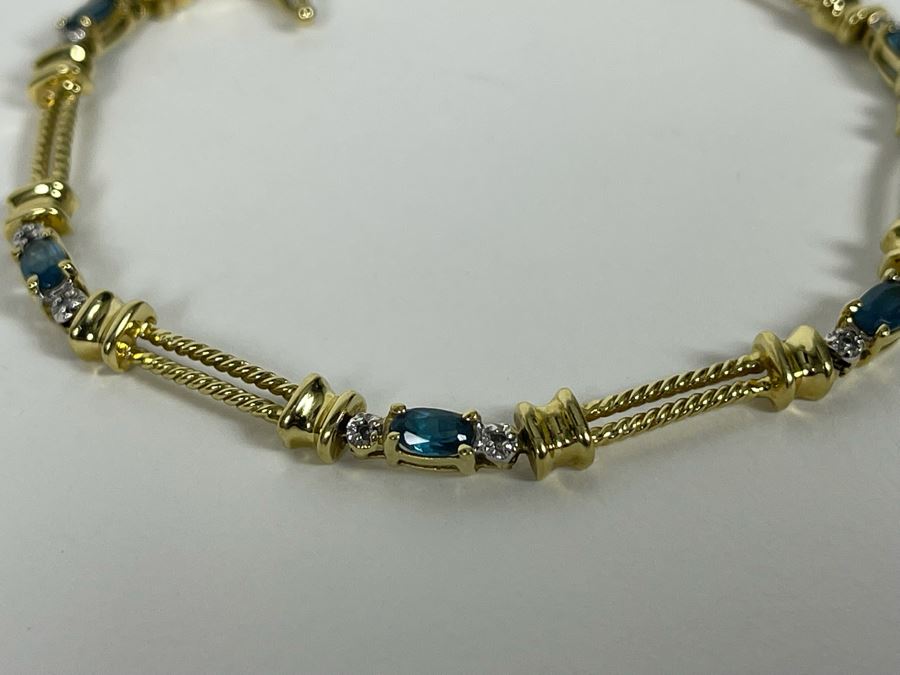 14K Gold Topaz Diamond 7' Bracelet 8.8g Estimate $1,000-$1,500 [Photo 8]
