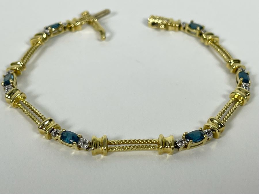 14K Gold Topaz Diamond 7' Bracelet 8.8g Estimate $1,000-$1,500 [Photo 6]