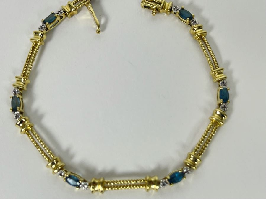 14K Gold Topaz Diamond 7' Bracelet 8.8g Estimate $1,000-$1,500 [Photo 5]