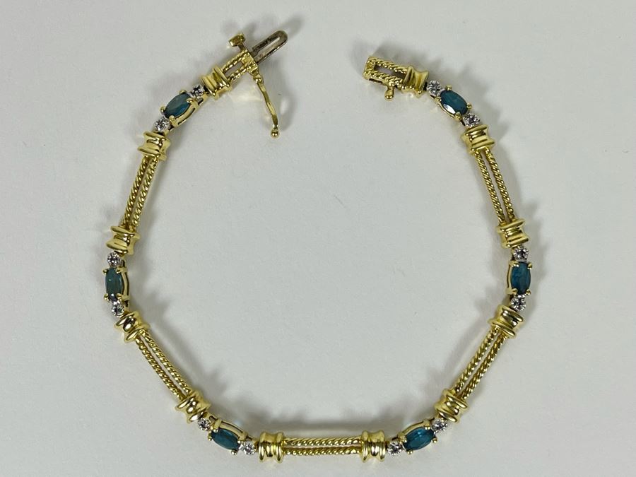 14K Gold Topaz Diamond 7' Bracelet 8.8g Estimate $1,000-$1,500 [Photo 3]