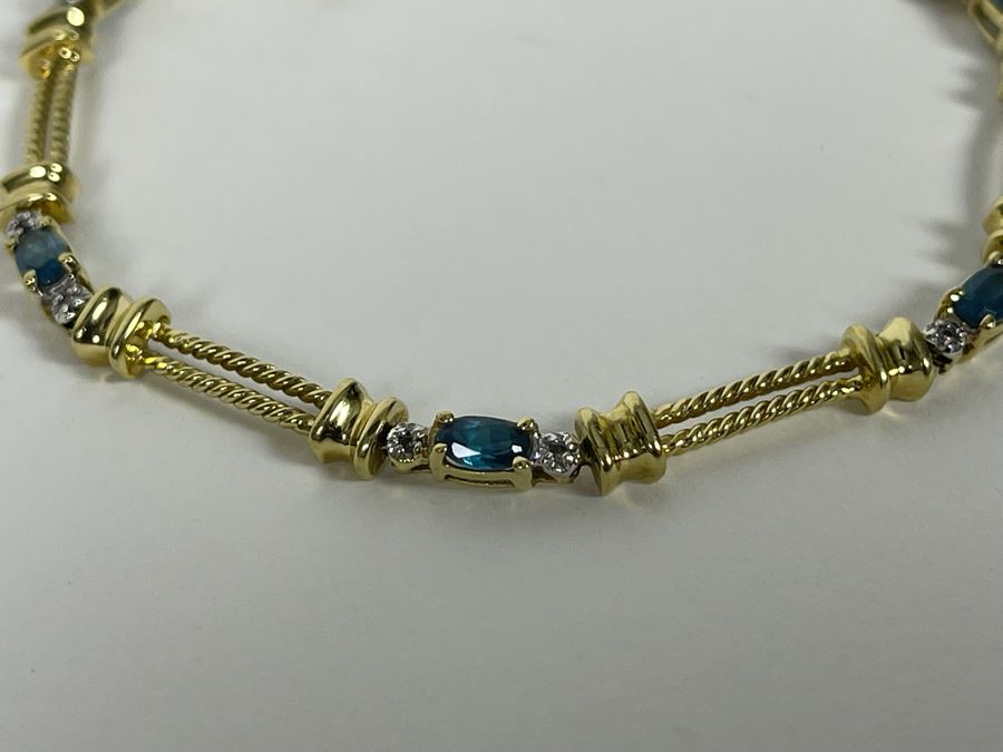 14K Gold Topaz Diamond 7' Bracelet 8.8g Estimate $1,000-$1,500 [Photo 9]