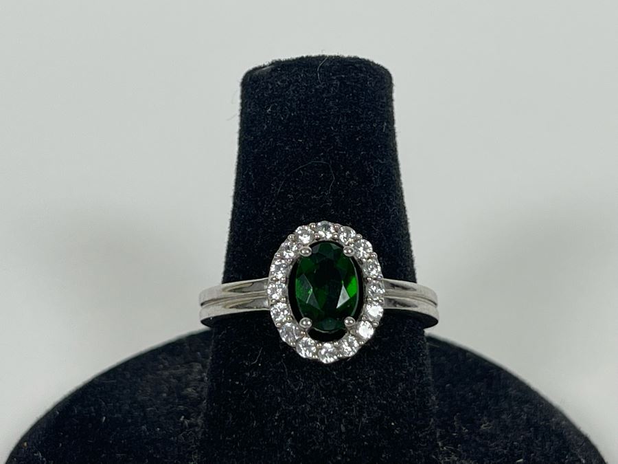 Sterling Silver Tourmaline Zircon Ring Size 7.5 2.4g [Photo 3]