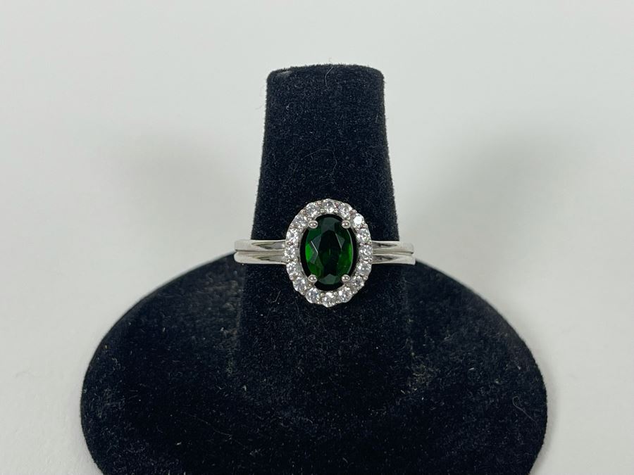Sterling Silver Tourmaline Zircon Ring Size 7.5 2.4g [Photo 9]
