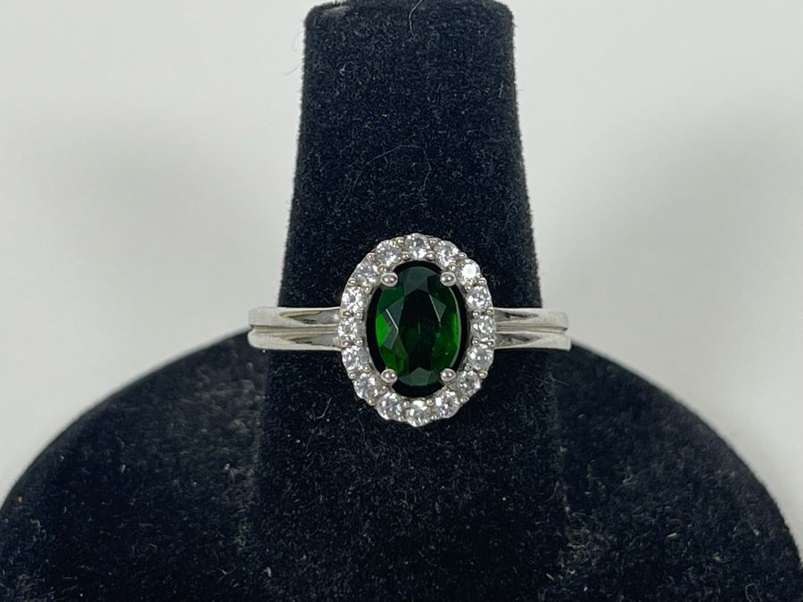 Sterling Silver Tourmaline Zircon Ring Size 7.5 2.4g [Photo 2]