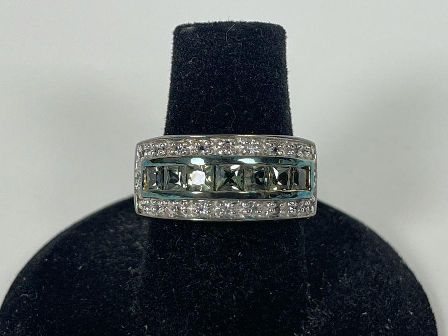 Sterling Silver Sapphire Zircon Ring Size 7 6.7g [Photo 1]