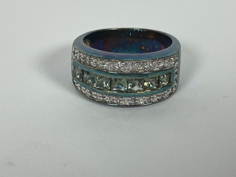 Sterling Silver Sapphire Zircon Ring Size 7 6.7g [Photo 10]