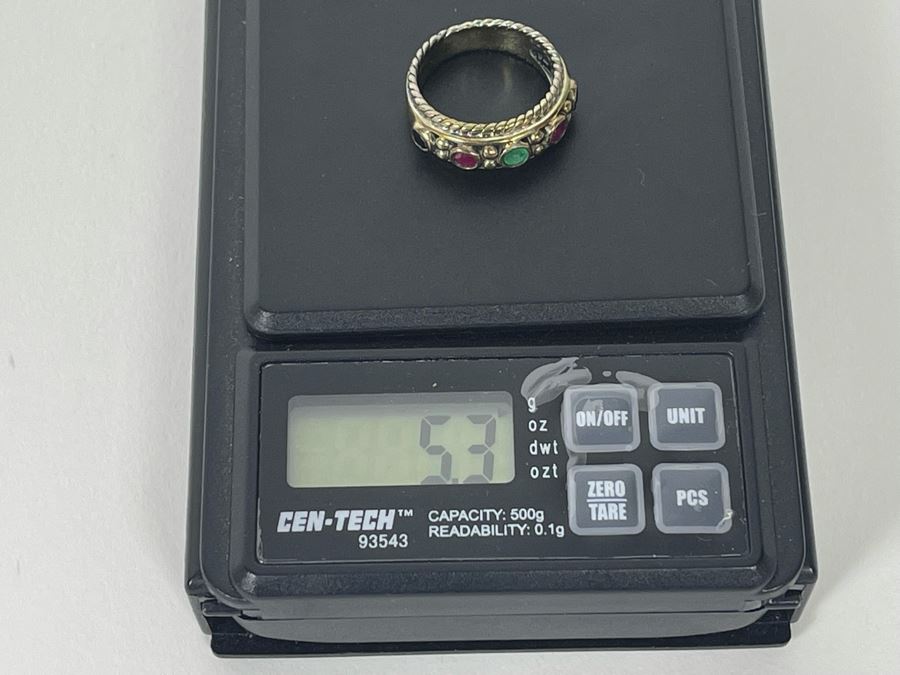 Sterling Silver Ruby Sapphire Emerald Ring Size 6.25 5.3g [Photo 9]
