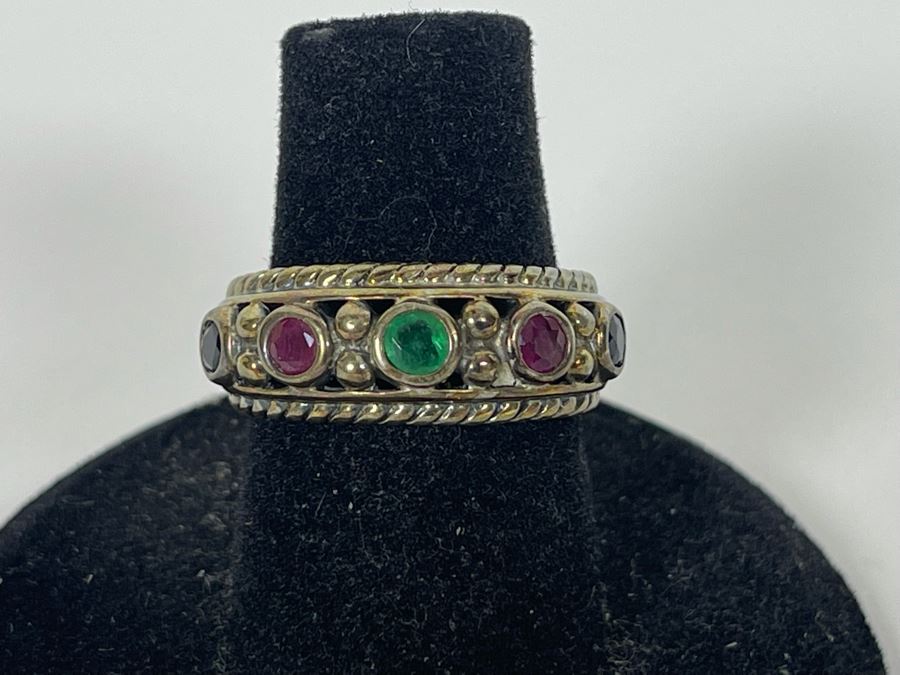 Sterling Silver Ruby Sapphire Emerald Ring Size 6.25 5.3g [Photo 2]