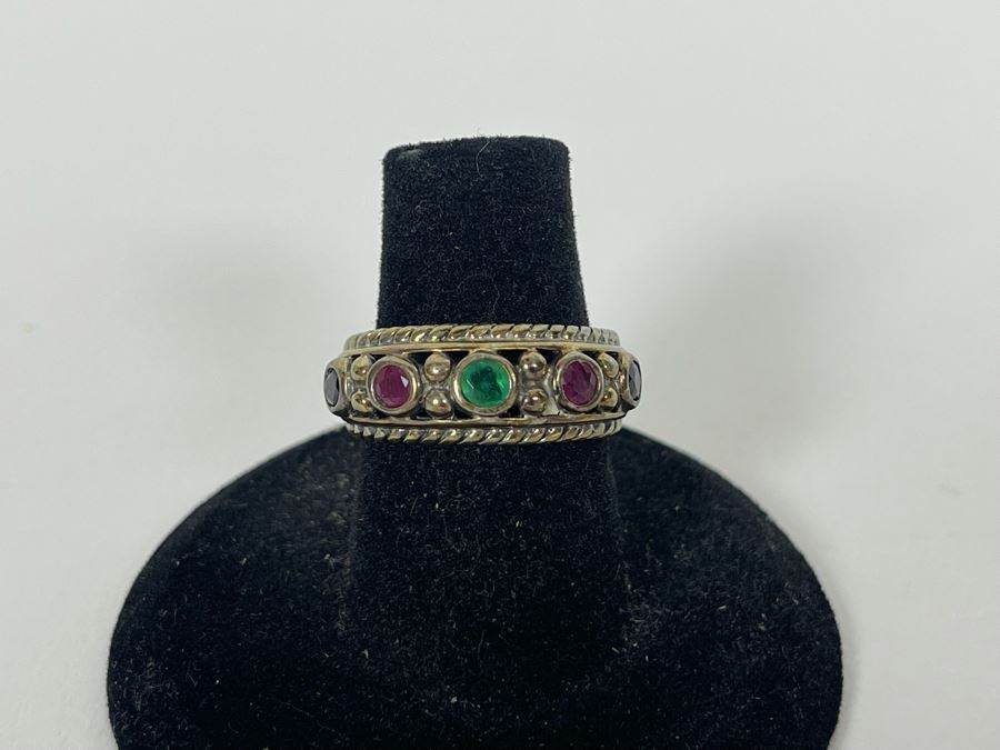 Sterling Silver Ruby Sapphire Emerald Ring Size 6.25 5.3g [Photo 5]