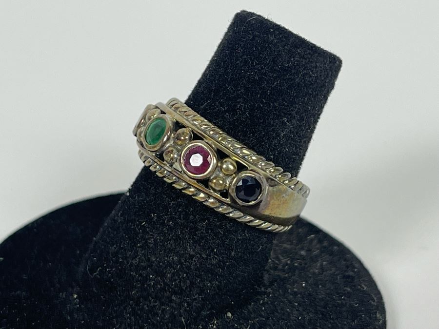 Sterling Silver Ruby Sapphire Emerald Ring Size 6.25 5.3g [Photo 4]