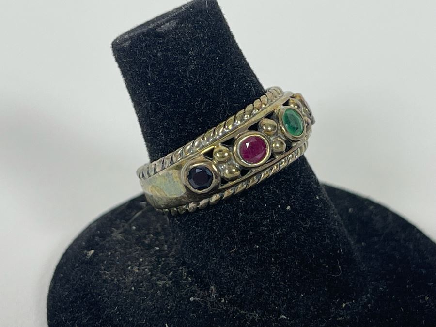 Sterling Silver Ruby Sapphire Emerald Ring Size 6.25 5.3g [Photo 3]