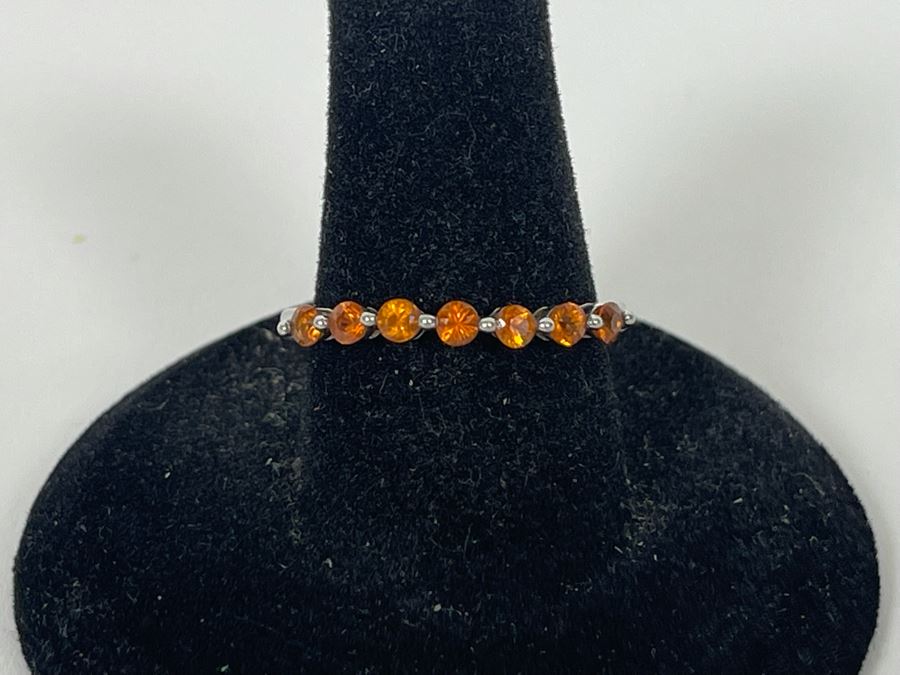 Sterling Silver Orange Sapphire Ring Size 7.5 1.8g [Photo 1]