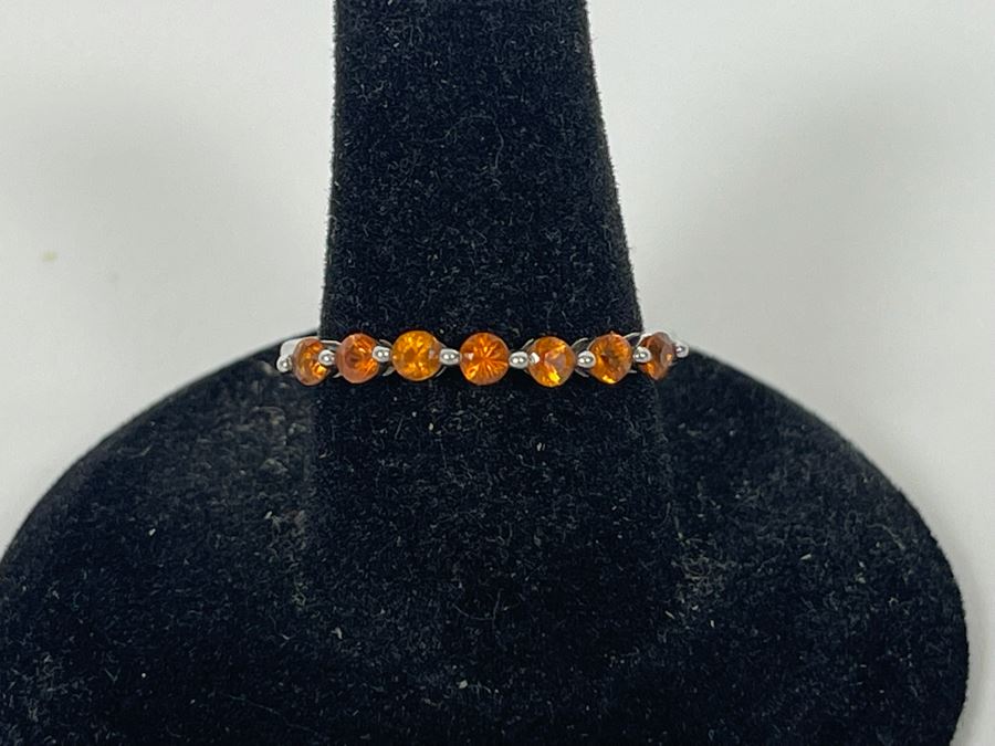 Sterling Silver Orange Sapphire Ring Size 7.5 1.8g [Photo 2]