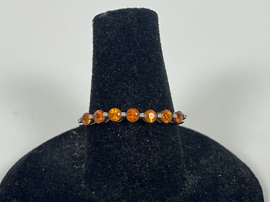 Sterling Silver Orange Sapphire Ring Size 7.5 1.8g [Photo 3]