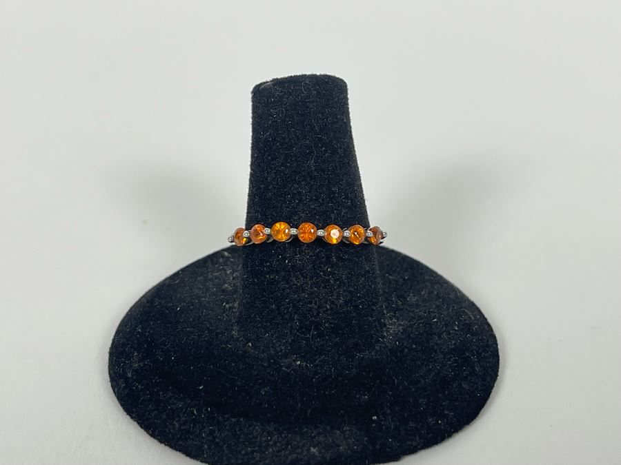Sterling Silver Orange Sapphire Ring Size 7.5 1.8g [Photo 7]