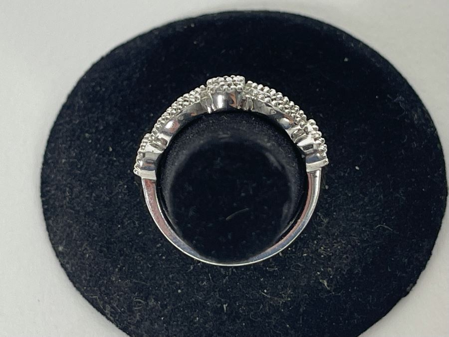 Pair Of Sterling Silver Diamond Rings Size 7.25 4.8g [Photo 7]