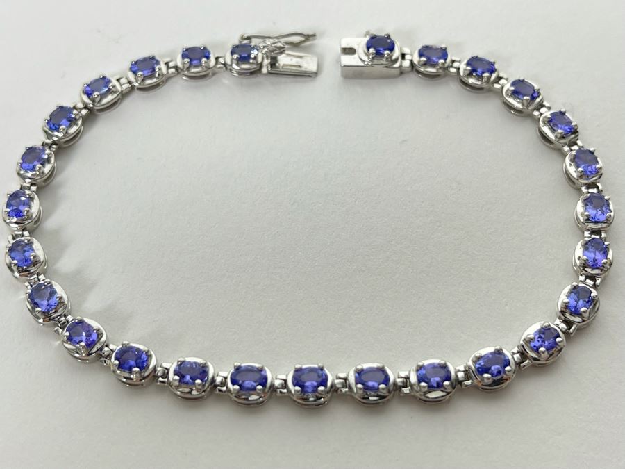 Sterling Silver Tanzanite 7.5'L Bracelet 9.3g