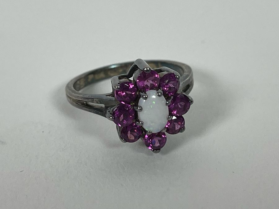 Sterling Silver Opal Garnet Ring Size 6.25 2.9g [Photo 11]