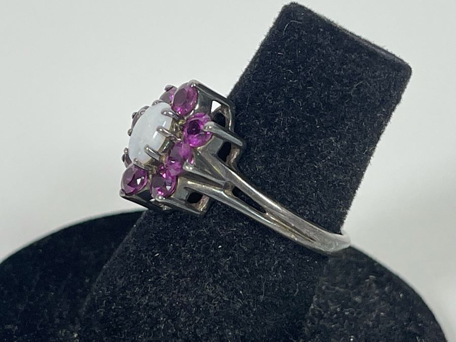 Sterling Silver Opal Garnet Ring Size 6.25 2.9g [Photo 6]